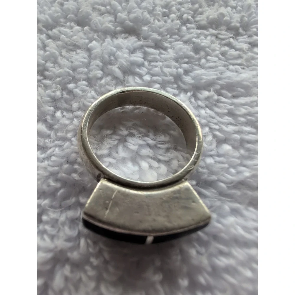 925 Sterling Silver Black Onyx Gemstone Ring Size 7 Heavy Ring‎